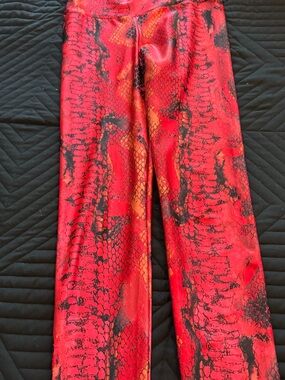 Emily Hsu Designs Red and Black Snake-Print Leggings
